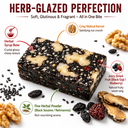 Mulberry Rehmannia & Black Goji Sesame Cake – Soft Herbal Nut Snack, Low Sugar Energy Bar