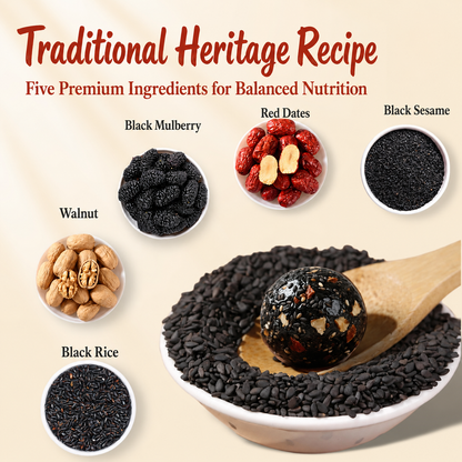 Intangible Heritage 5-Treasure Black Sesame Balls – Nine-Steamed & Nine-Sun-Dried Traditional Craft & Repair Damaged Hair&Promote Sleep-9YOE9