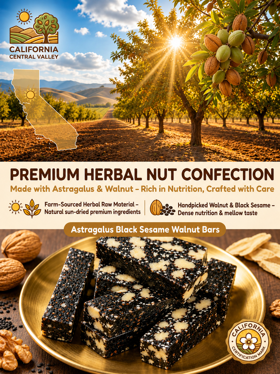 Mulberry Rehmannia & Black Goji Sesame Cake – Soft Herbal Nut Snack, Low Sugar Energy Bar