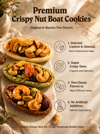 Crispy Nut Boat Cookies - Cashew & Almond Mixed Snack, Cocoa/Matcha/Original Flavor-MHW