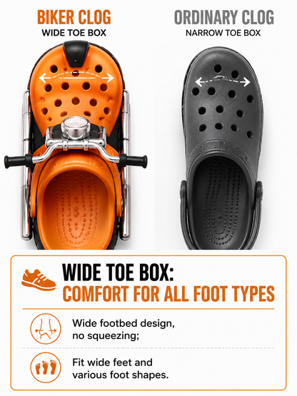 Vintage Biker Clogs - Retro Travel Slip-Ons | Durable PVC Motorcycle-Inspired Footwear