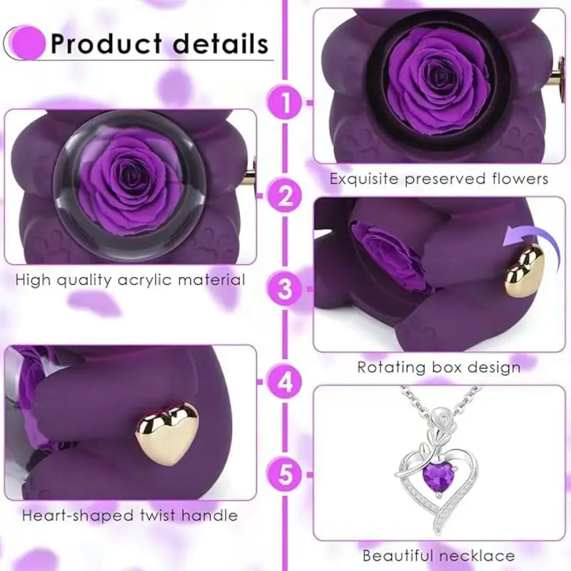 💜 Hgfnvllc® Eternal Love Rose Bear ✨ Romantic Preserved Rose Teddy Bear Gift Box for Her