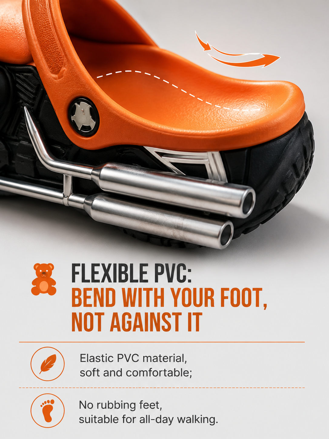 Vintage Biker Clogs - Retro Travel Slip-Ons | Durable PVC Motorcycle-Inspired Footwear