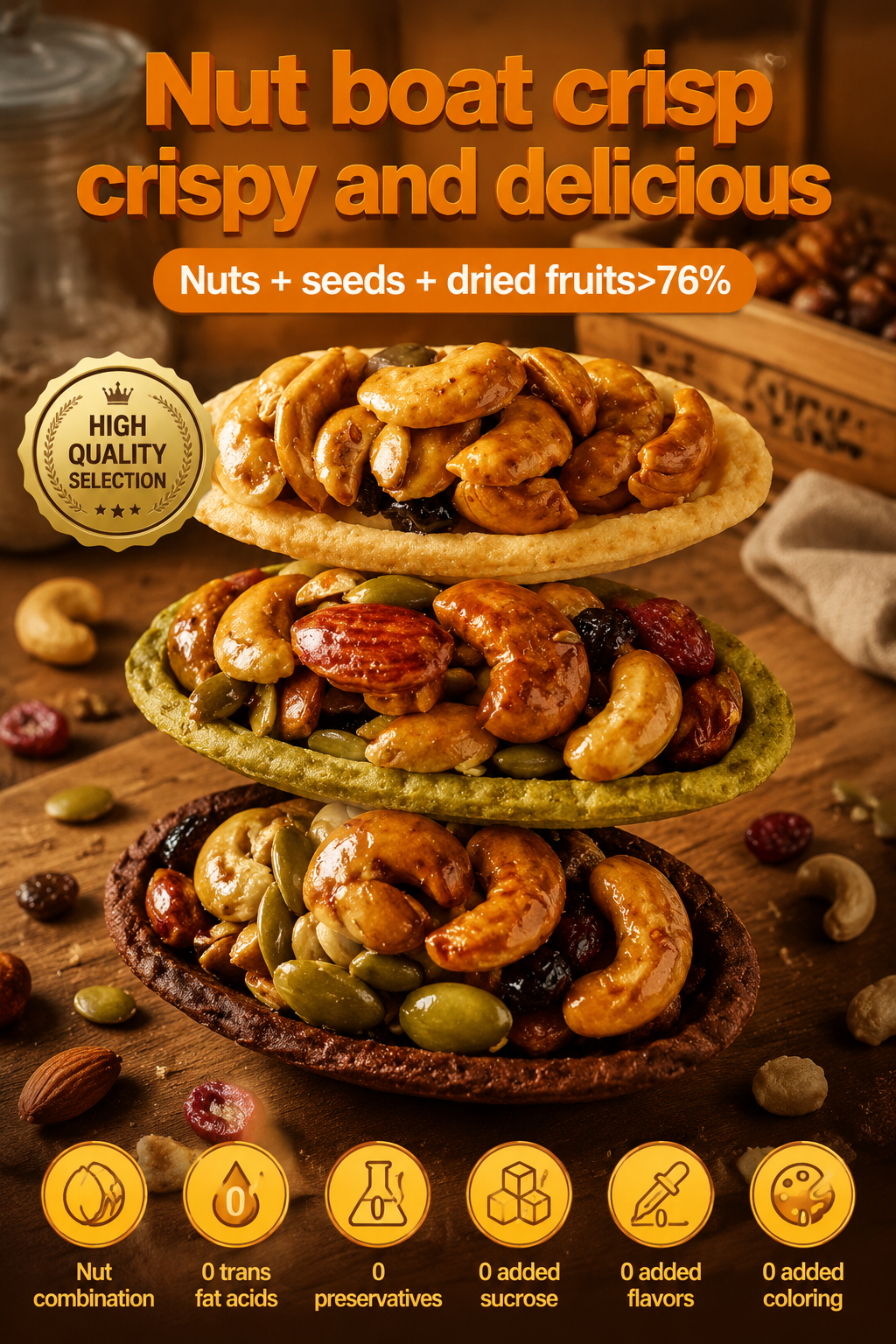 Crispy Nut Boat Cookies - Cashew & Almond Mixed Snack, Cocoa/Matcha/Original Flavor-MHW