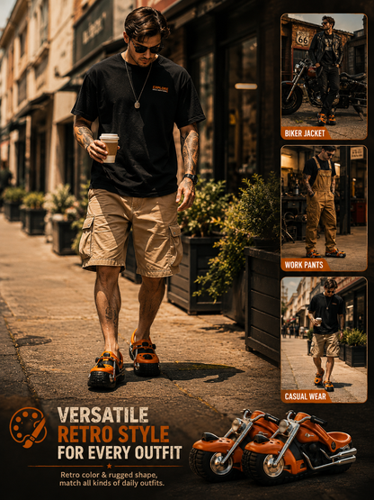 Vintage Biker Clogs - Retro Travel Slip-Ons | Durable PVC Motorcycle-Inspired Footwear