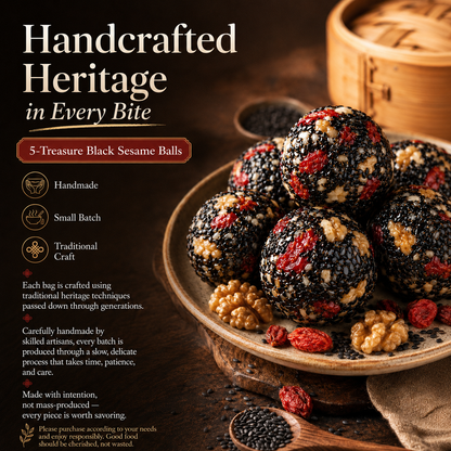 Intangible Heritage 5-Treasure Black Sesame Balls – Nine-Steamed & Nine-Sun-Dried Traditional Craft & Repair Damaged Hair&Promote Sleep-9YOE9