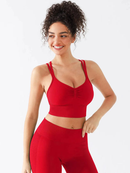 Seamless Criss Cross Spaghetti Racerback Sports Bra