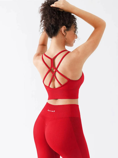 Seamless Criss Cross Spaghetti Racerback Sports Bra