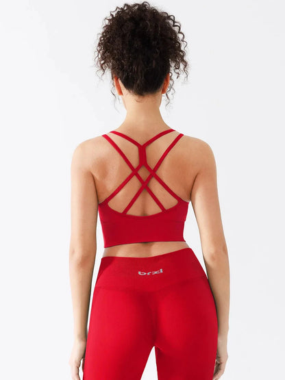 Seamless Criss Cross Spaghetti Racerback Sports Bra